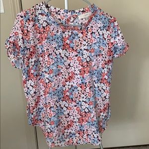 Salmon and periwinkle LOFT floral blouse
